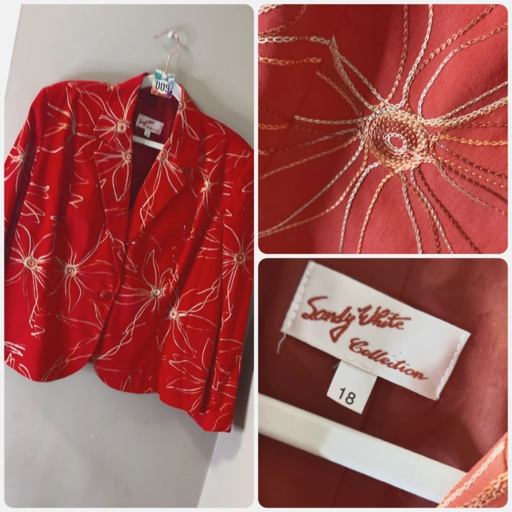 Red Embroidered Blazer
